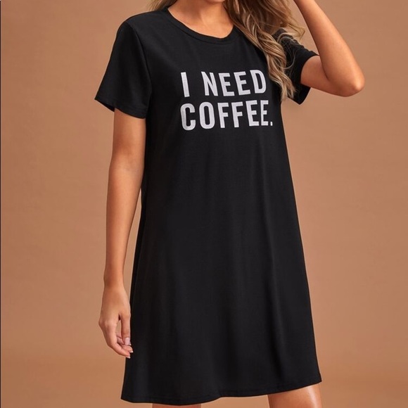 New Black T-shirt Nightgown I Need Coffee - Picture 3 of 6